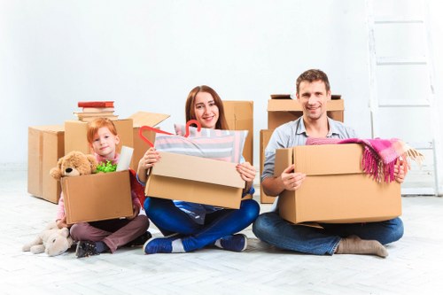 Office equipment and furniture prepared for a commercial move in Harringay