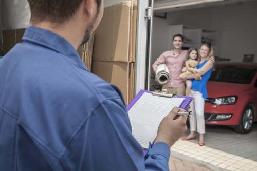 Boxes and furniture prepared for a local removals van move