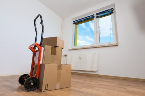 Packed household boxes ready for a Harringay move